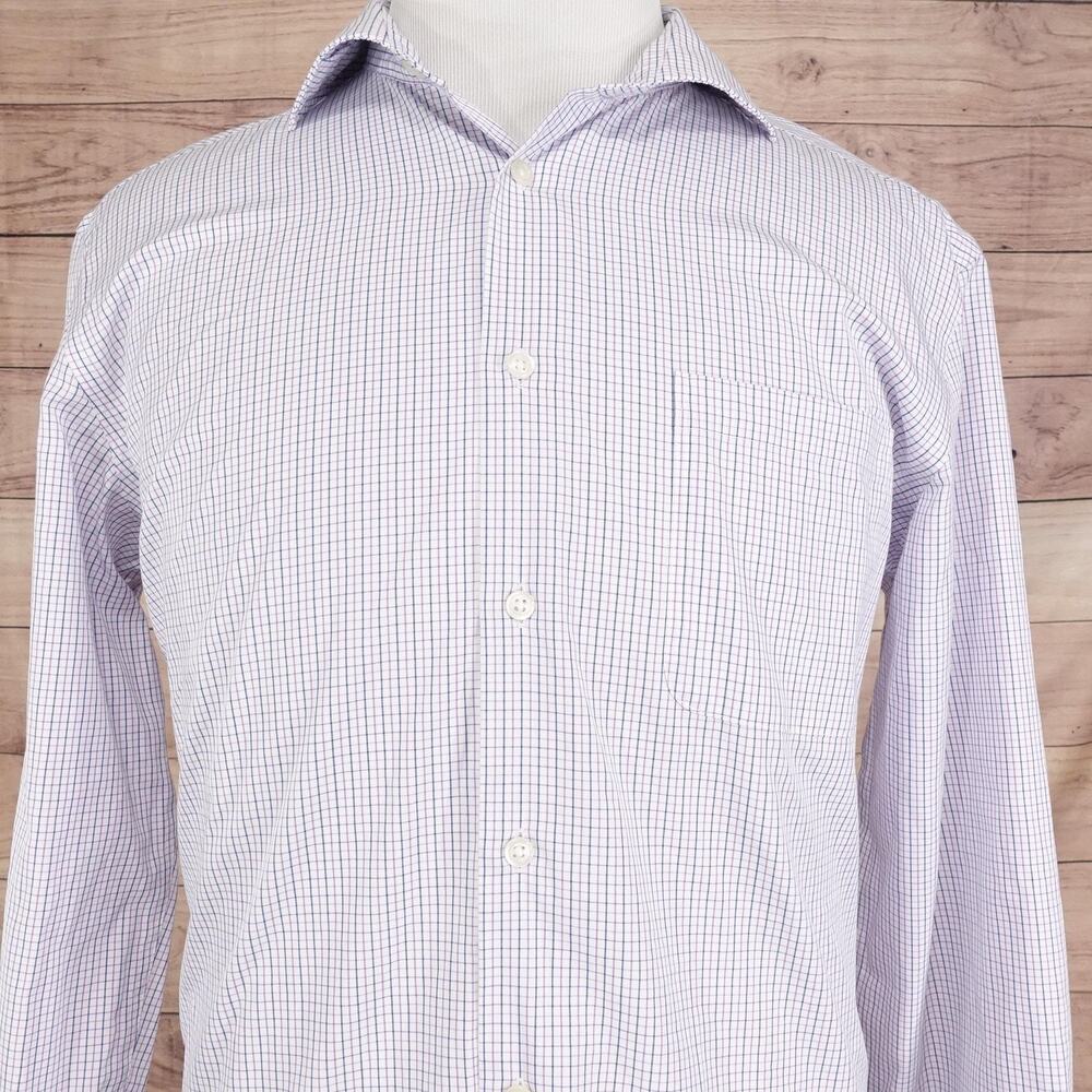Joseph Abboud Shirt Mens 17 34/35‎ Purple Check Non-Iron Slim Fit Long Sleeve